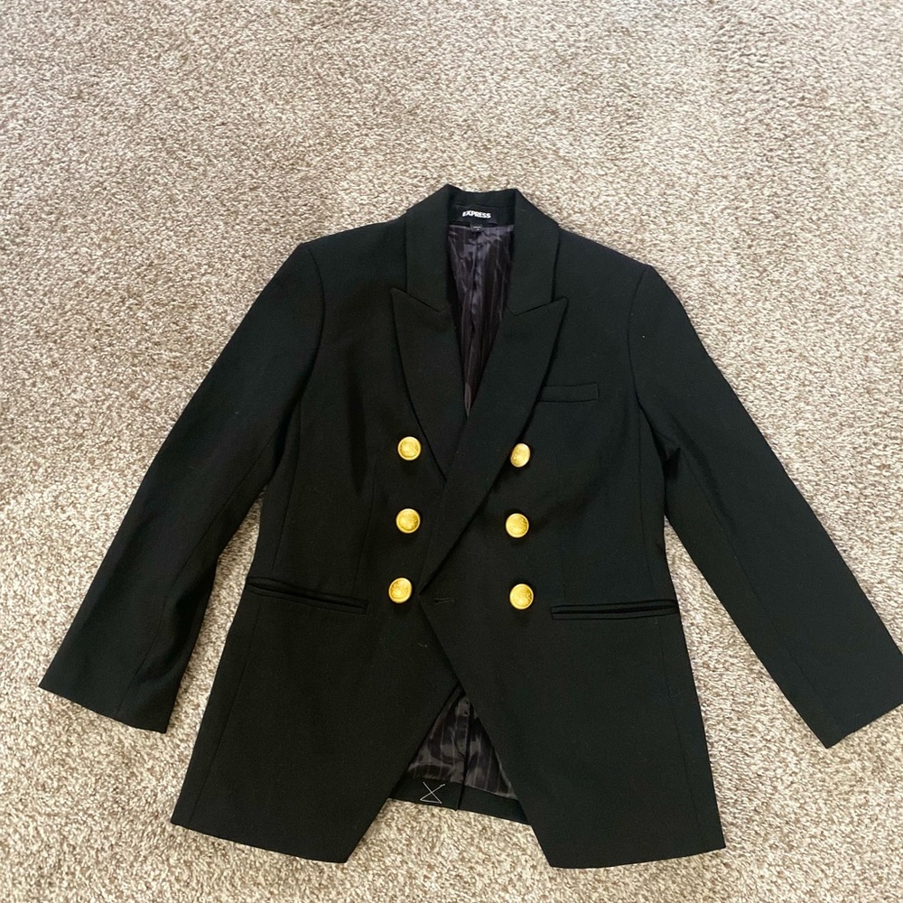 Express Black Double-Breasted Blazer with Gold Buttons